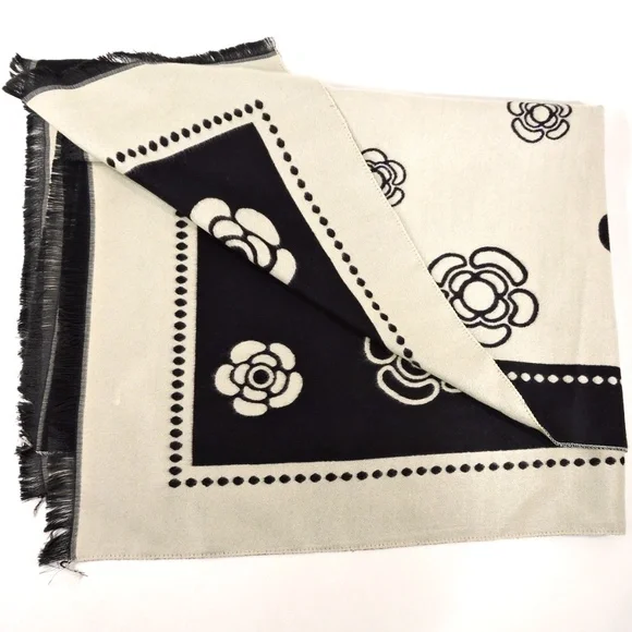 100%  BLACK & BEIGE CASHMERE WOMENS FASHION COMFORT WRAP 24"X72" - Picture 2 of 4